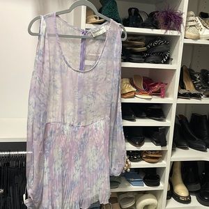 Stylestalker long sleeve split sleeve mini dress. Sheer on top pleated on bottom